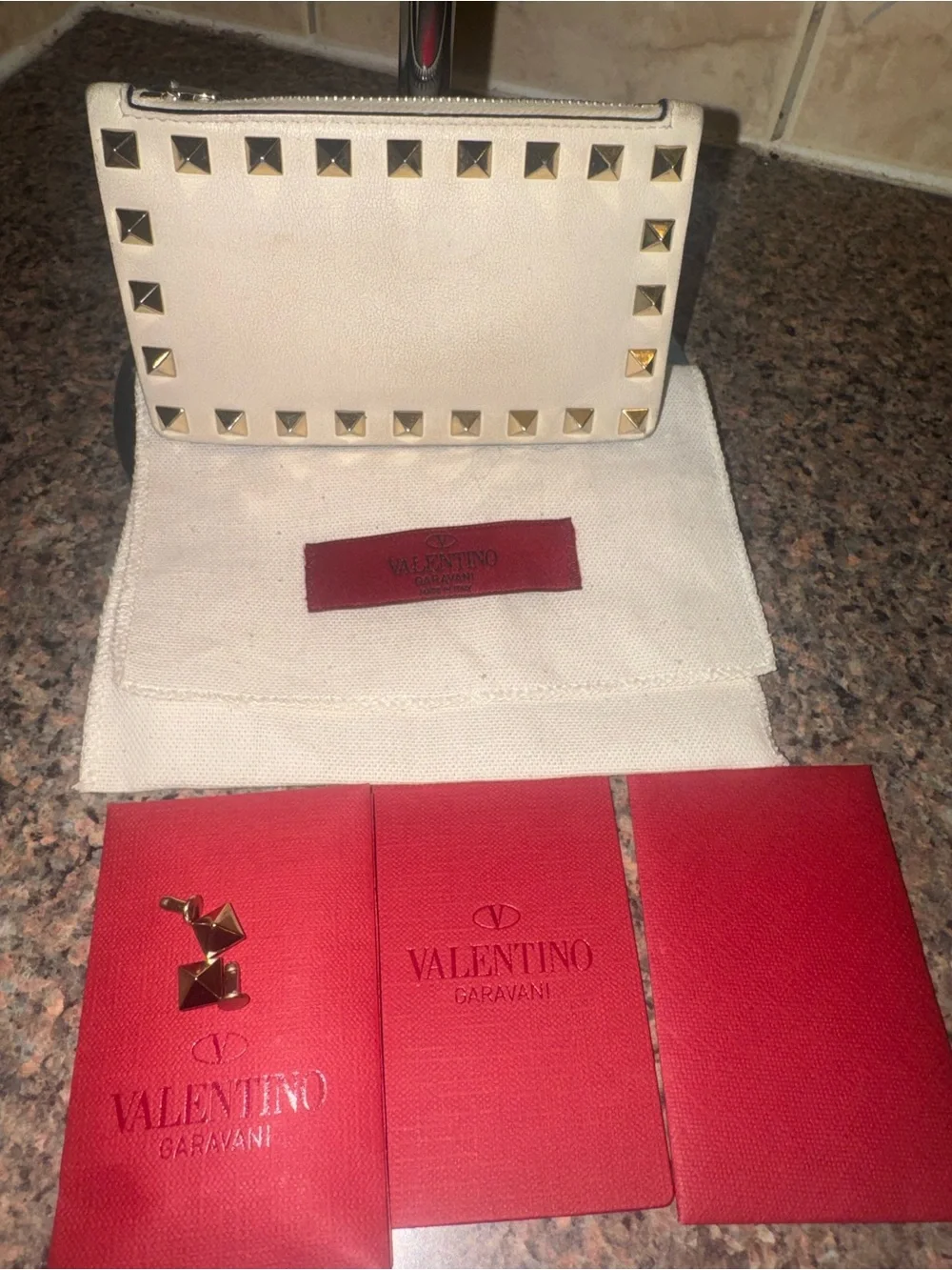 Valentino Garavani Ivory Rockstud Leather Card Wallet